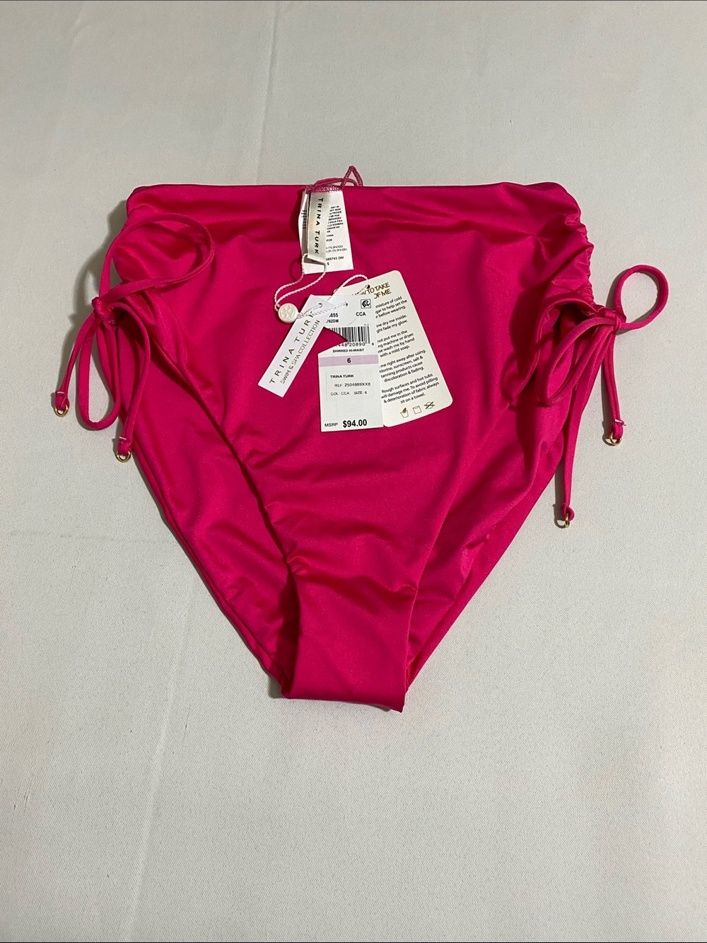 TRINA TURK Shirred Hi-Waist Bikini Bottom Size 6